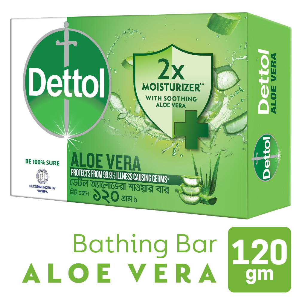 Dettol Soap Aloe Vera 120gm Bathing Bar, Soap with Aloe Vera Extract