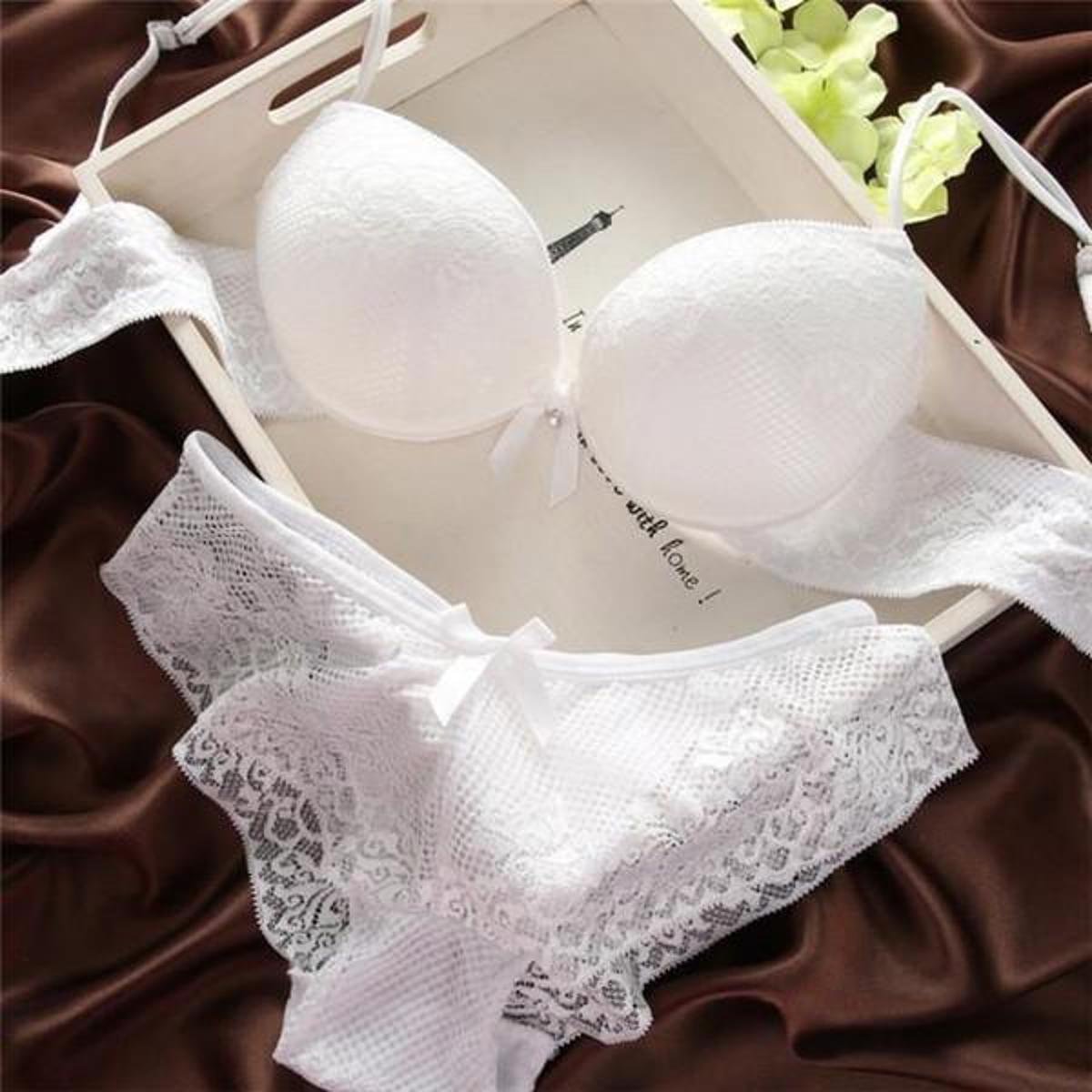 White net Bra Panty Set for Women