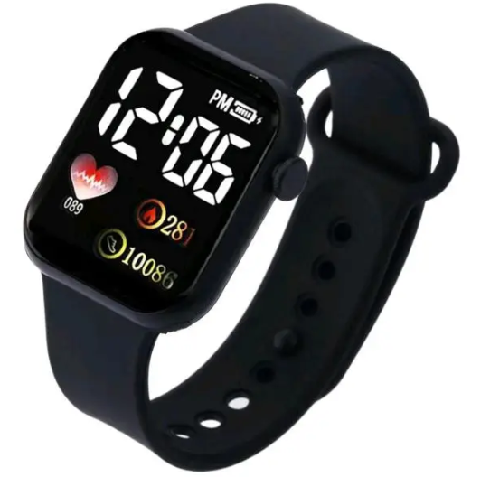 LED Displays Digital Watch with Silicon Strep for Men - Black